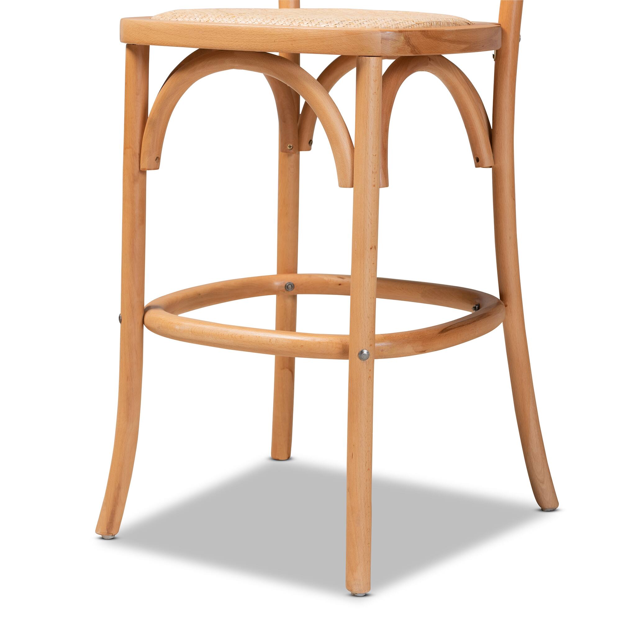 Alt View 1. Baxton Studio - Vance Mid-Century Modern Woven Rattan and Wood Cane Counter Stool - Beige/Natural.