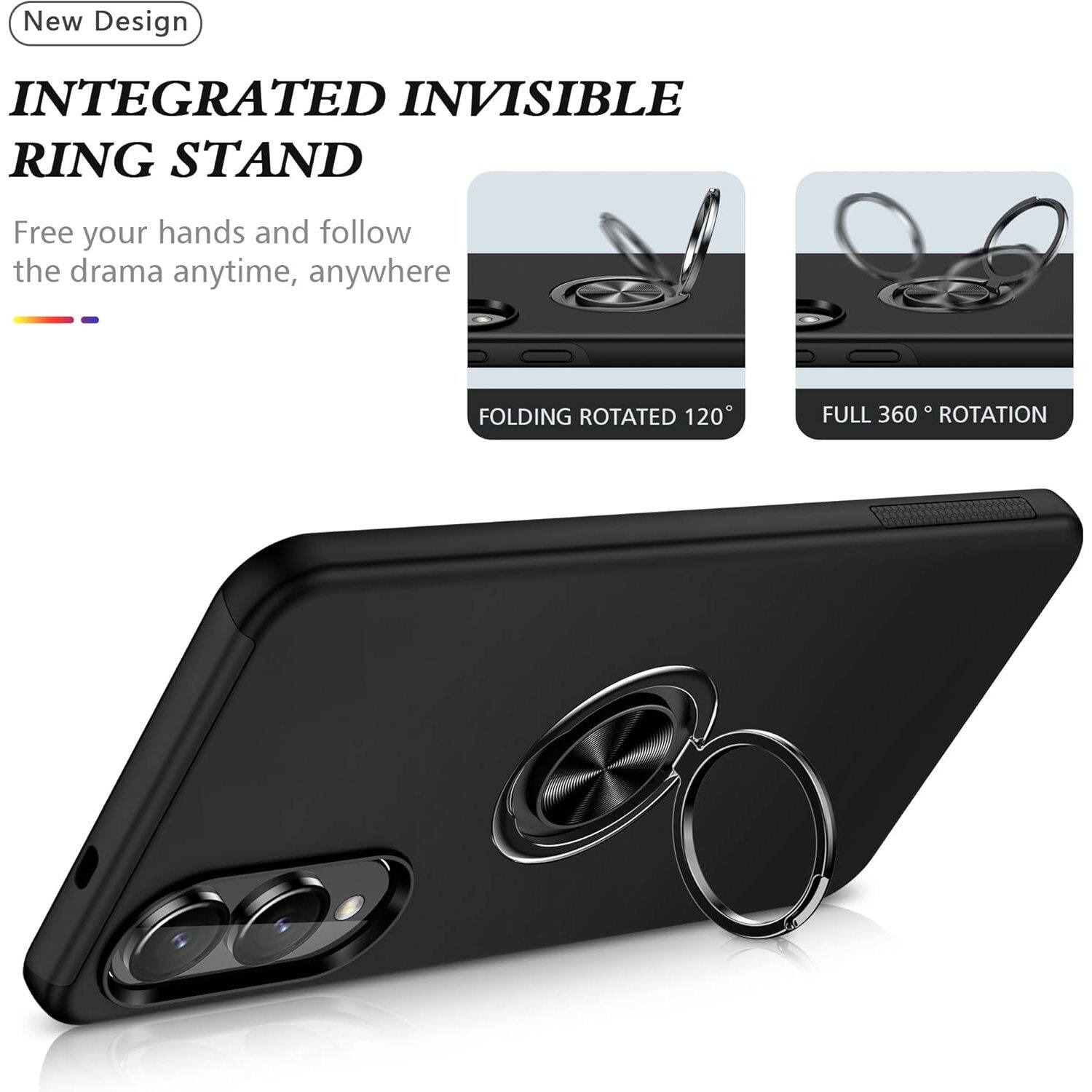 New Design  
INTEGRATED INVISIBLE RING STAND  
Free your hands and follow the drama anytime, anywhere  

FOLDING ROTATED 120°  
FULL 360° ROTATION