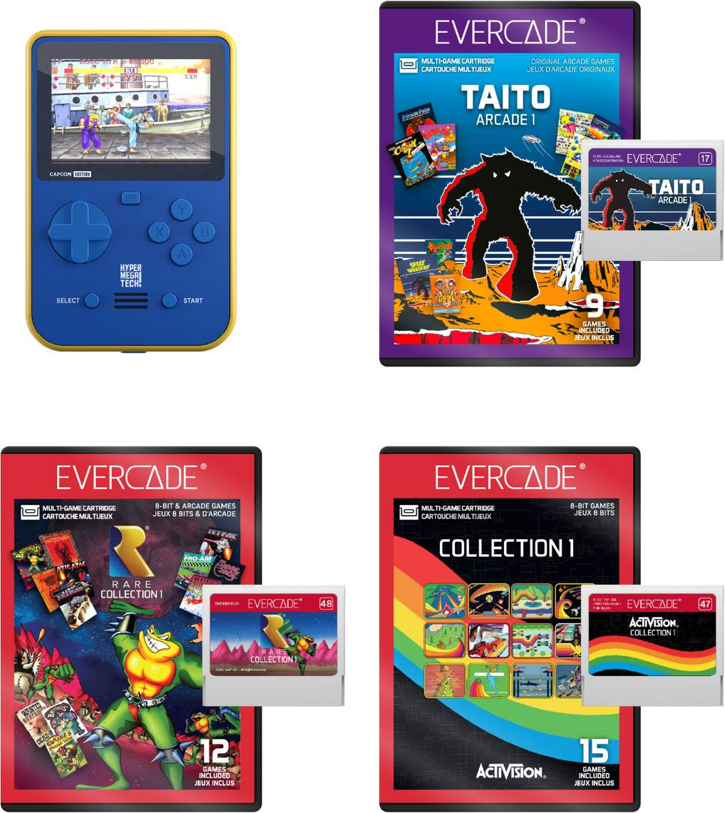 IDDO  
KU  
KBM  
EVERCADE MULTI-GAME CARTRIDGE ORIGINAL ARCADE GAMES CARTOUCHE MULTI JEUX D'ARCADE ORIGINAUX TAITO ARCADE 1  
SPARCOMMENTEN EVERCADE  
17  
CAPCOM  
Y  
TAITO ARCADE  
SELECT  
HYPER MEGA TECH:  
X  
B A START  
wathing spics  
9 GAMES INCLUDED JEUX INCLUS  
EVERCADE MULTI-GAME CARTRIDGE 8-BIT & ARCADE GAMES JEUX 8 BITS & D'ARCADE CARTOUCHE MULTI  
EVERCADE MULTI-GAME CARTRIDGE 8-BIT GAMES JEUX 8 BITS CARTOUCHE MULTI  
PRO-AM  
COLLECTION 1  
RARE COLLECTION  
- EVERCADE 48  
EVERCADE 47 ACTIVISION, COLLECTION 1  
RARE COLLECTION  
12 GAMES INCLUDED JEUX INCLUS  
ACTIVISION.  
15 GAMES INCLUDED JEUX INCLUS