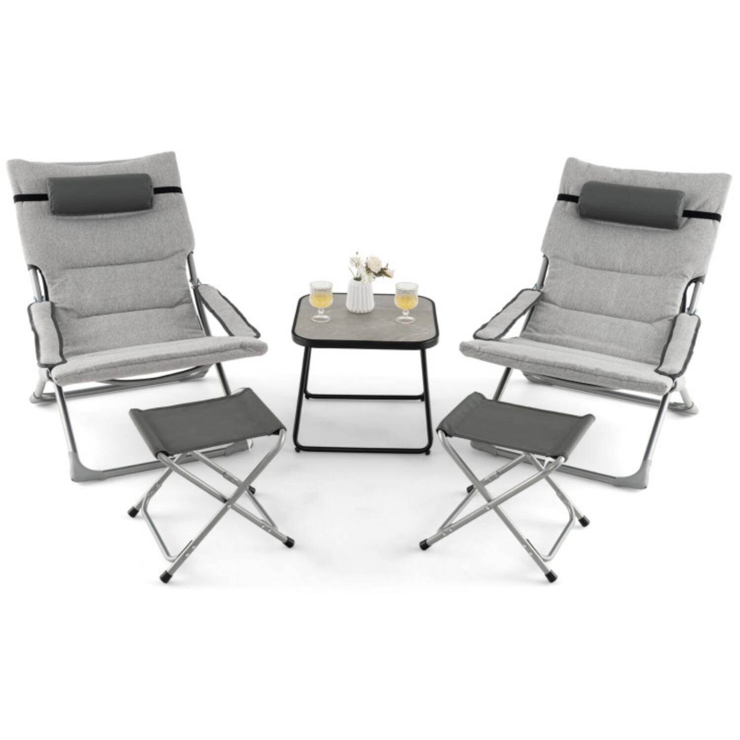 Alt View 3. Mondawe - 5-Piece Patio Sling Chair Set w 2 Folding Chairs 2 Footrests & Table 330 lbs Each - Gray.
