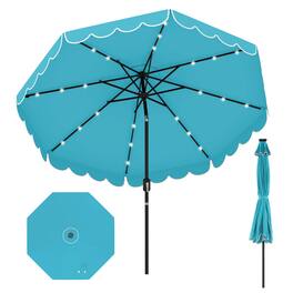 Costway - 9.3 FT Solar Patio Umbrella Outdoor Market Sunshade with 24 LED Lights Ruffles - Turquoise