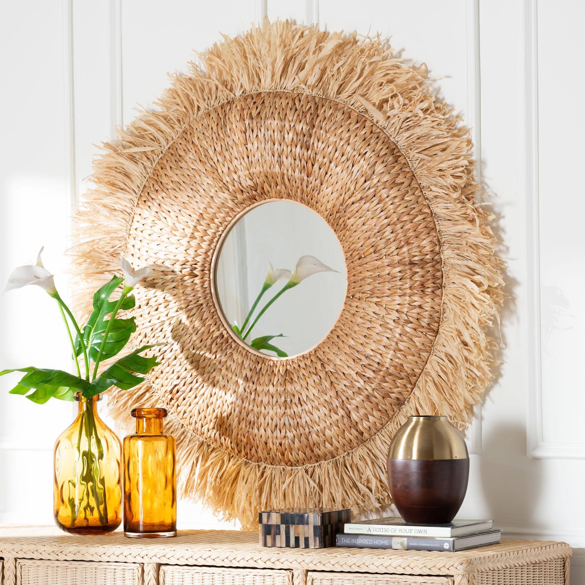bali & pari Ashra Rattan and Seagrass Wall Mirror with Fringe Edge ...