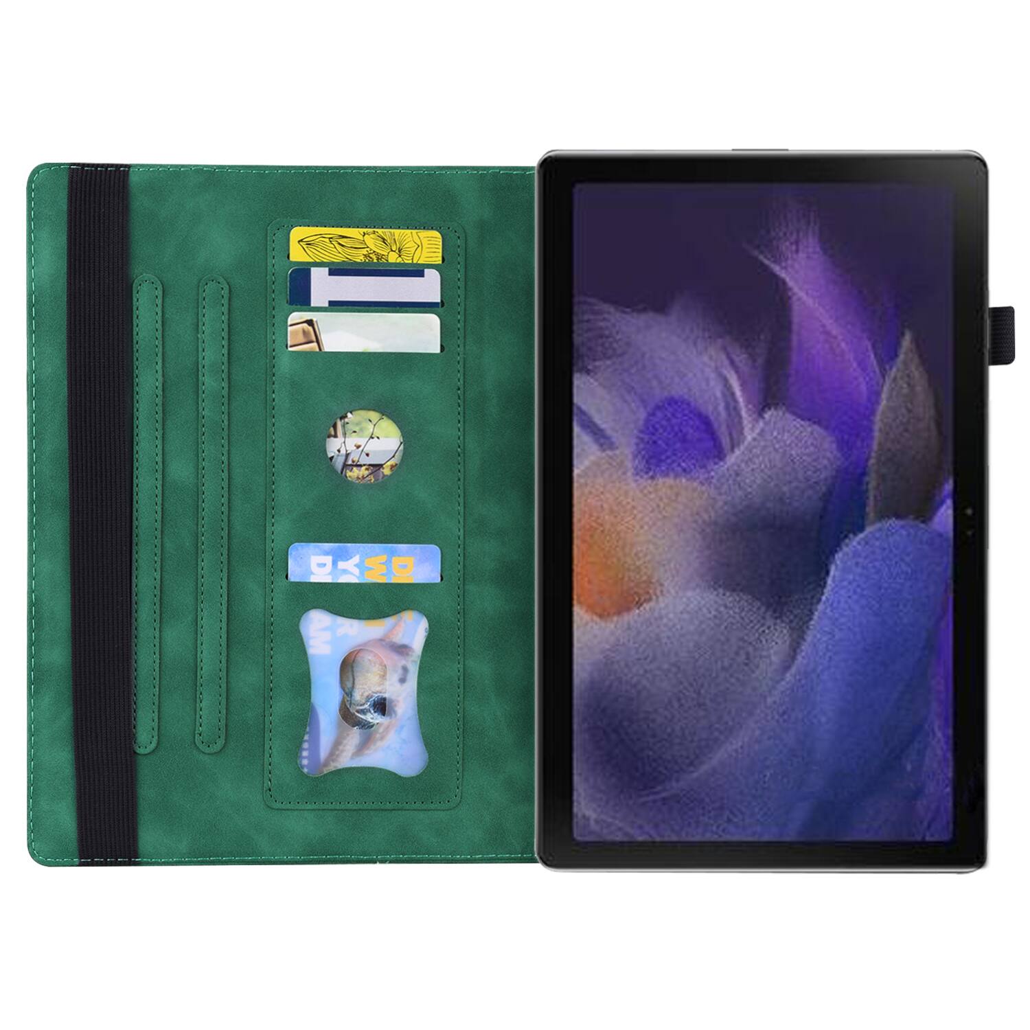 Back. Dteck - for Samsung Galaxy Tab A1+/A9+ 11 inch Case, PU Leather Folio Stand Cover with Credit Card Slots - Green.