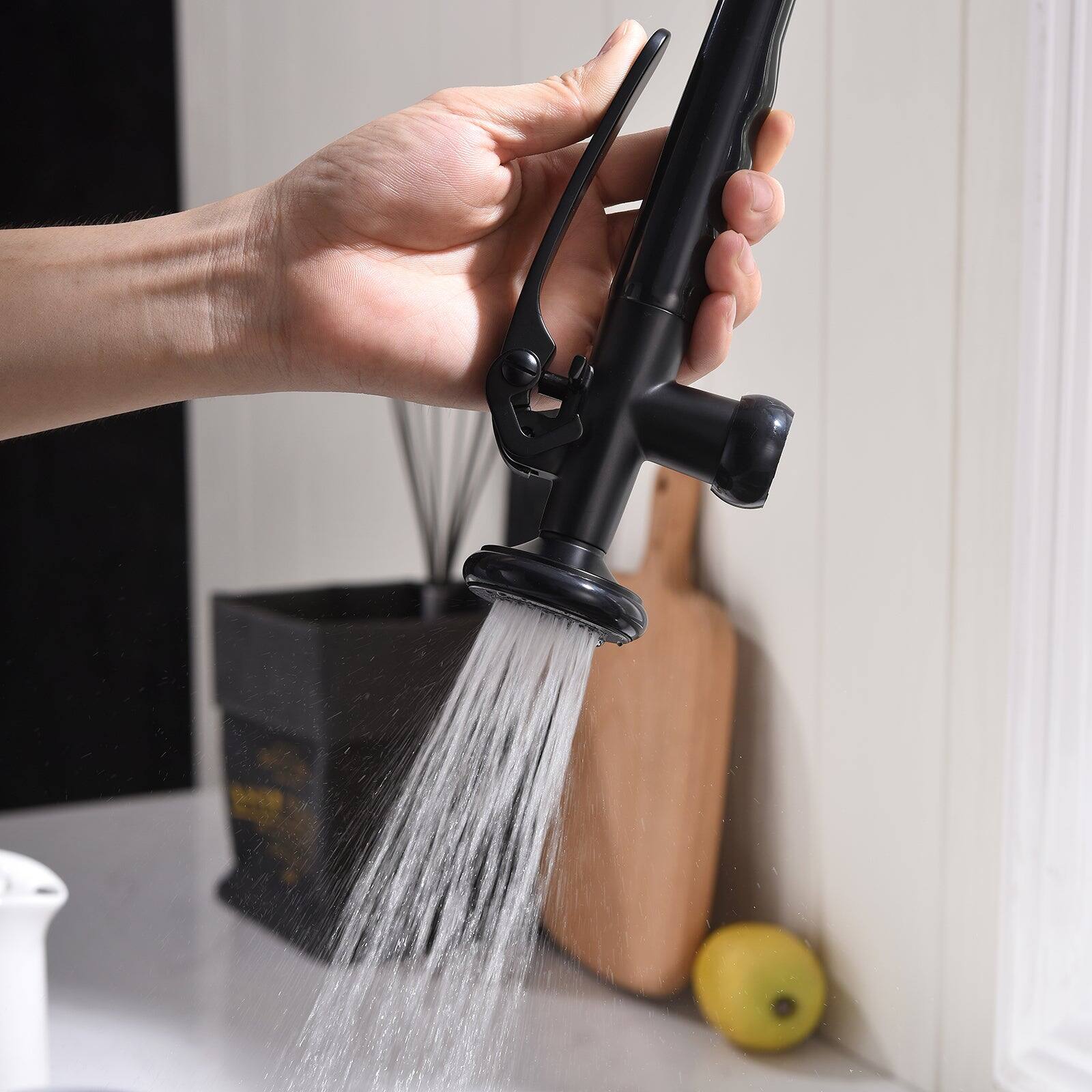 Alt View 9. Boyel Living - Matte Black with Brushed Nickel Dual Function Single Handle Gooseneck Pull Down Sprayer Kitchen Faucet - Matte Black with Brushed Nickel.