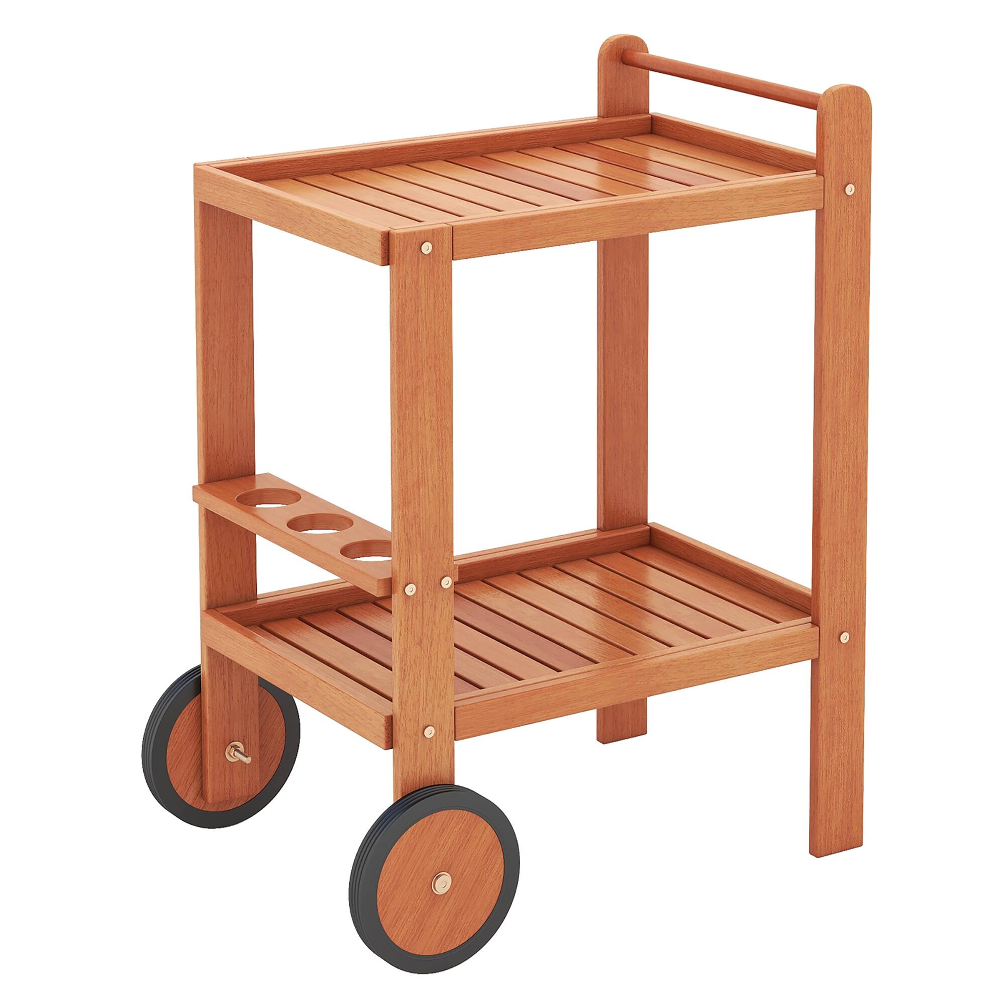 Alt View 8. Gymax - Gymax 2-Tier Indoor/Outdoor Wood Bar Cart w/ Wine Bottle Holders & 2 Rubber Wheels - Natural.