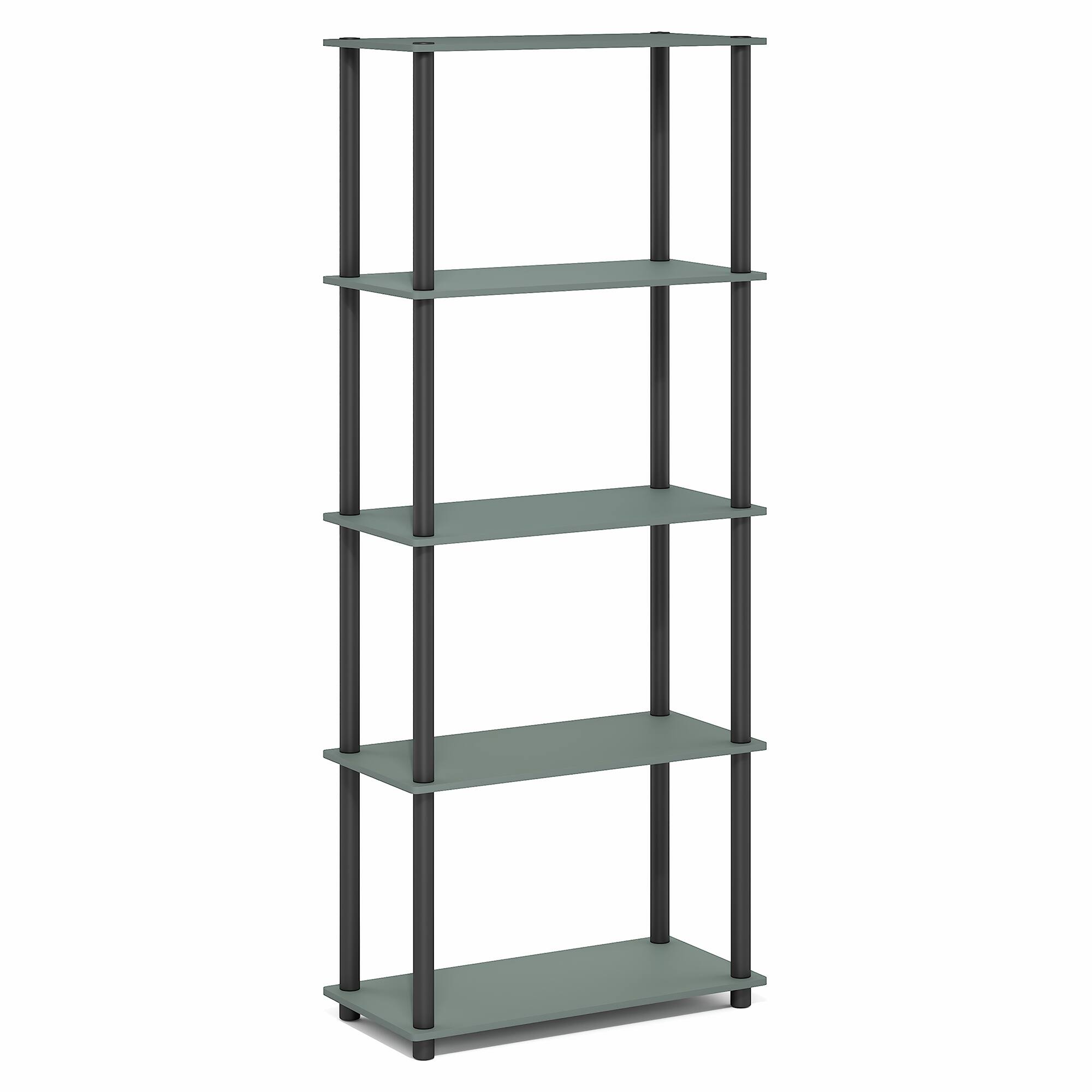 Alt View 4. Furinno - TURN-N-TUBE Storage Shelves, 5-Tier Book Shelf, Corner Shelf, Toolless Open Shelves - Sage Green/Black.