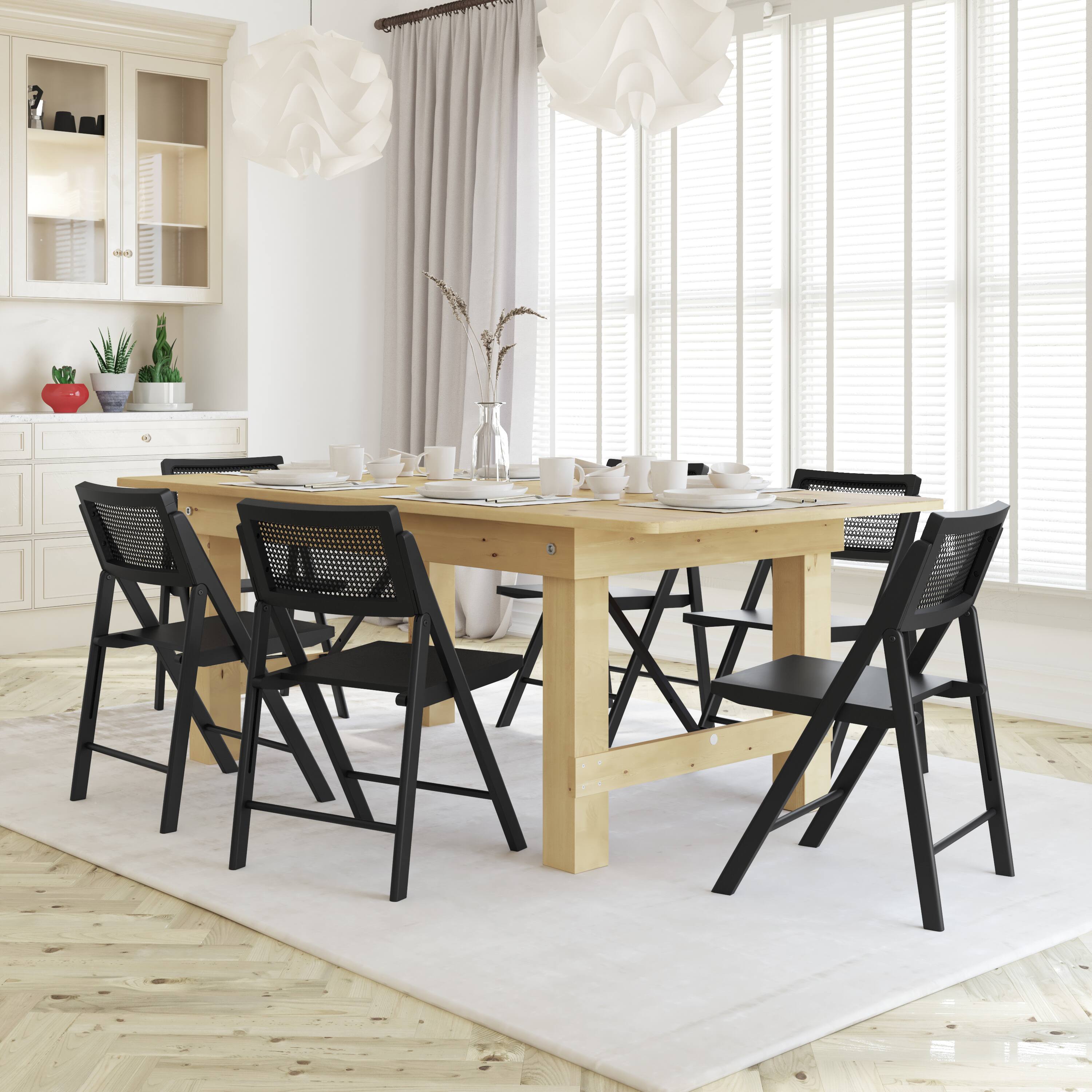 Alt View 4. Emma + Oliver - Thomas Set of 2 Cane Rattan Folding Chairs with Solid Wood Frames and Seats and Breathable Woven Rattan Backrest - Black.