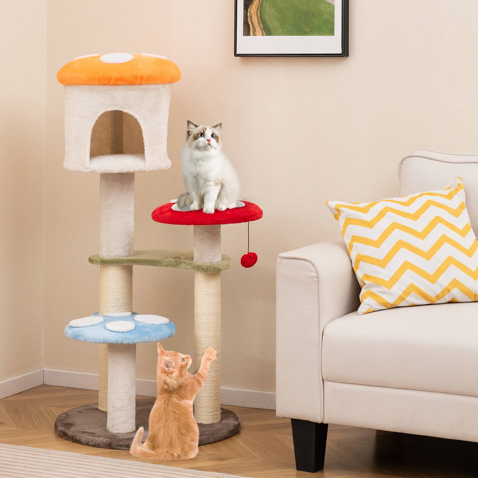 Alt View 3. Gymax - Gymax Cute Mushroom Cat Tree 48'' Tall Cat Tower w/ Sisal Scratching Posts Top Condo - GYM16314.