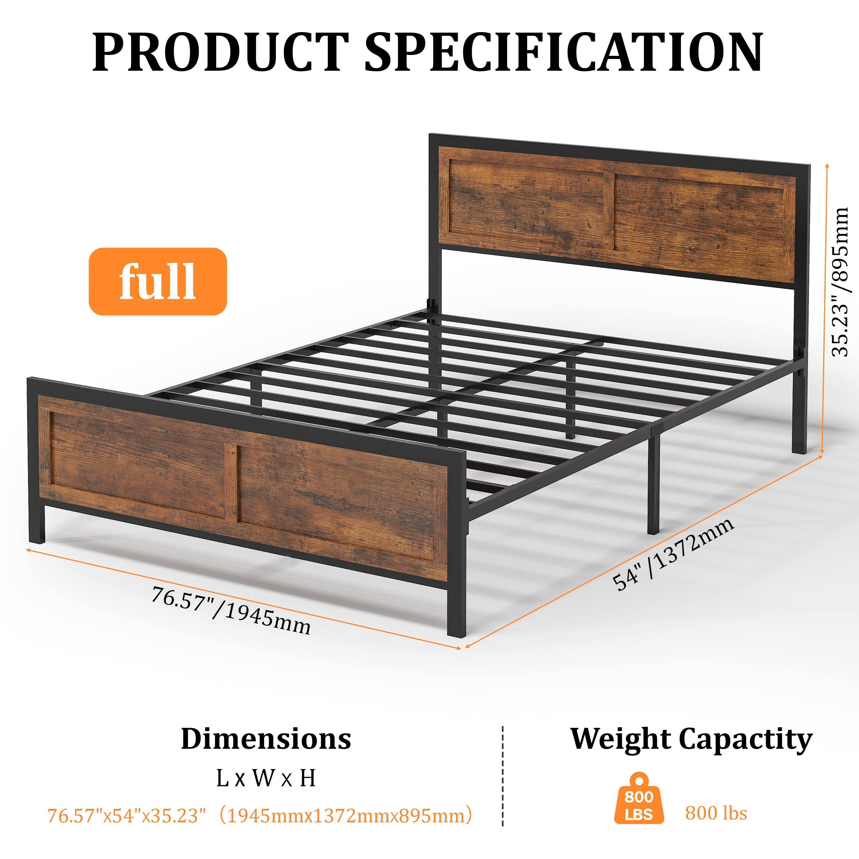 PRODUCT SPECIFICATION

full

Dimensions  
L x W x H  
76.57" x 54" x 35.23" (1945mm x 1372mm x 895mm)

Weight Capacity  
800 lbs