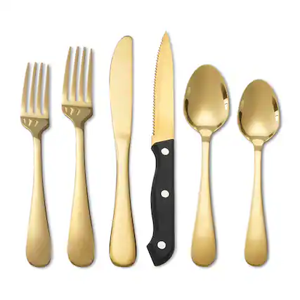 Front. KOOMADE - KOOMADE 24/48PCS Flatware Set Steak Knives Kitchen Utensils and Cutlery of High Quality Construction - Gold 24-Piece Set.