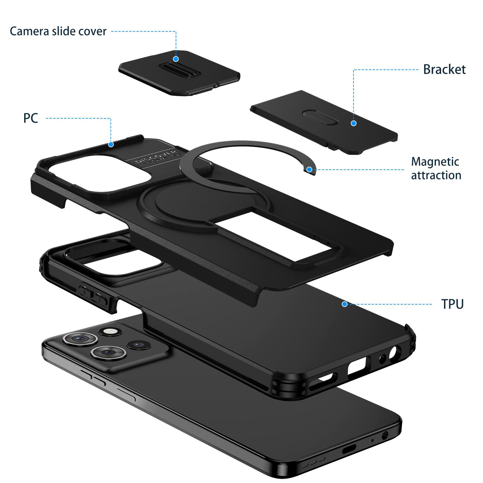 Camera slide cover  
Bracket  
PC  
Magnetic attraction  
TPU