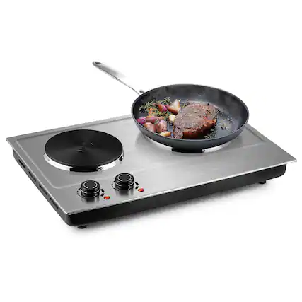 Front. Cusimax - 1800W Electric Cooktops with Dual Adjustable Temperature Control, Indicator Light, 120V - Silver.