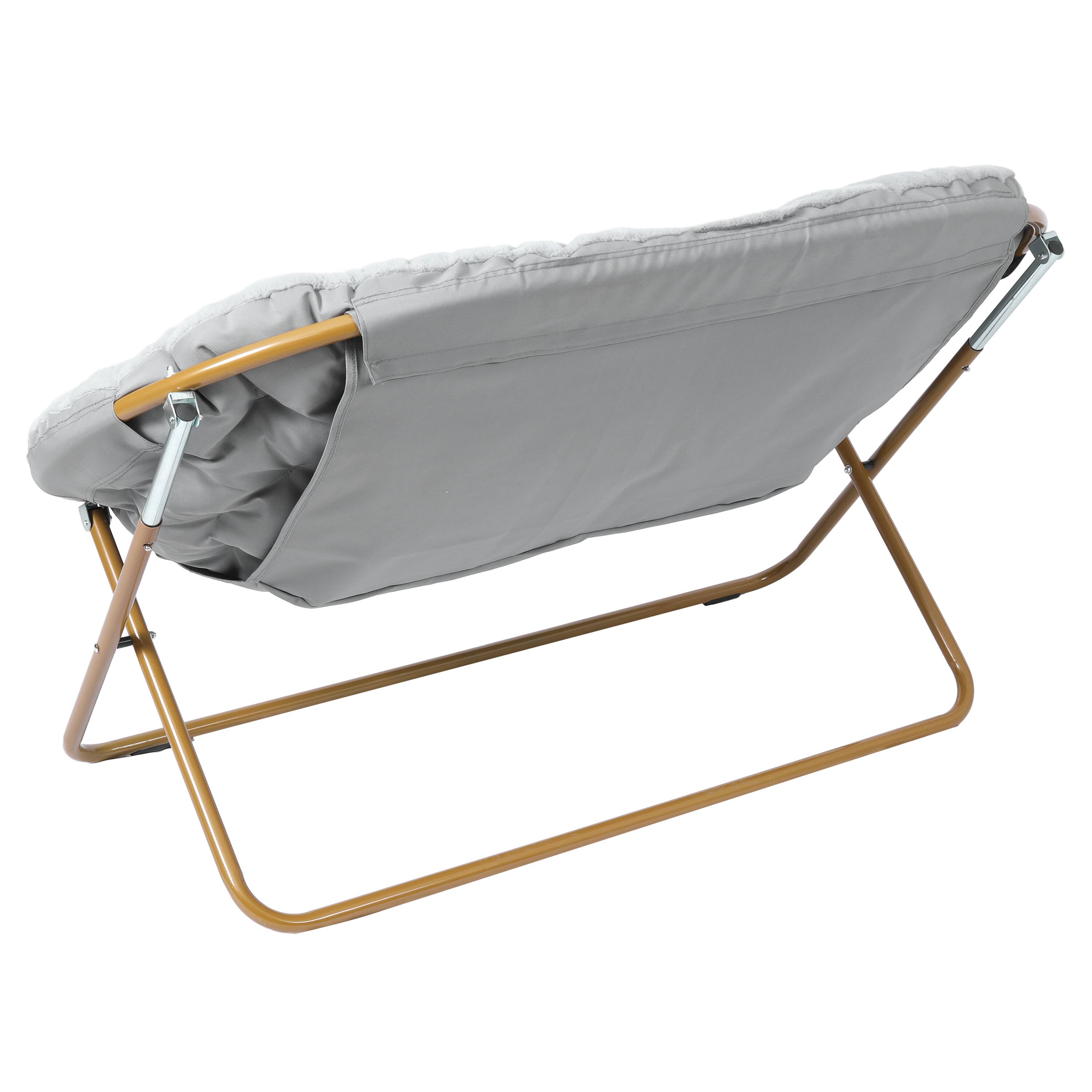Alt View 7. Emma + Oliver - Janey Folding Double Saucer Chair with Steel Frame for Dorm, Living Room, or Bedroom - Gray Fabric/Soft Gold Frame.