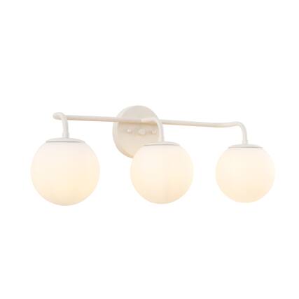 Front. Jonathan Y - Louis Parisian Globe 25" 3-Light Metal/Frosted Glass Modern Contemporary LED Vanity Light, Almond - Almond.