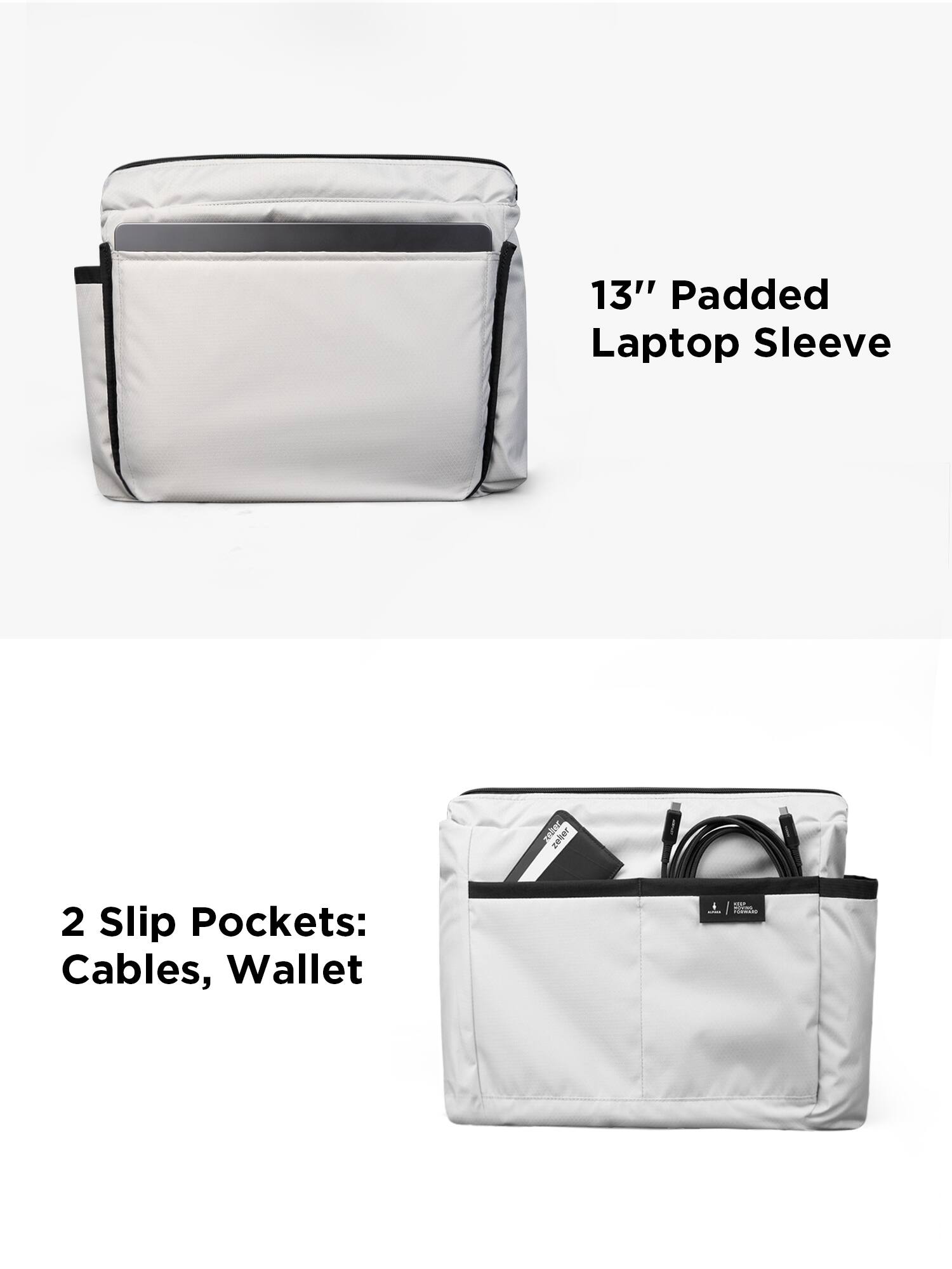 13" Padded Laptop Sleeve

2 Slip Pockets: Cables, Wallet