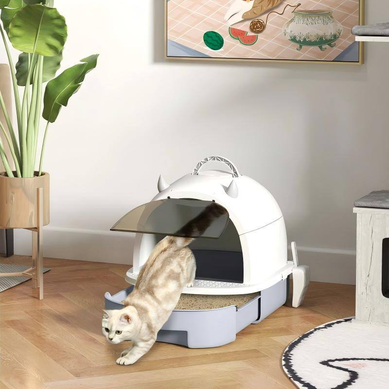 Back. SKONYON - Covered Cat Litter Box with Lid and Scoop - White.