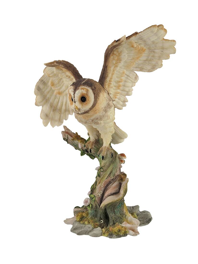 Alt View 1. Veronese Design - Owl Spreading Wings on Perch Statue - Off-white.
