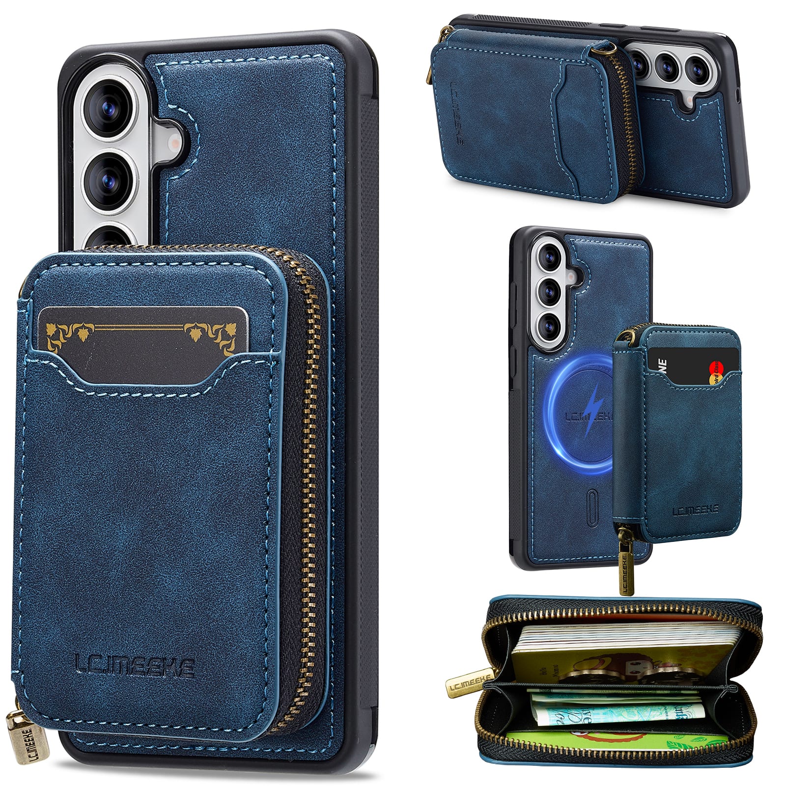 Dteck - 2-in-1 Magnetic Detachable Zipper Wallet Case for Samsung Galaxy A37 5G, RFID Blocking PU Leather Phone Cover - Blue