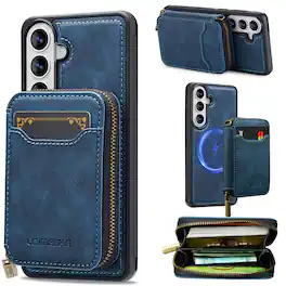 Dteck - 2-in-1 Magnetic Detachable Zipper Wallet Case for Samsung Galaxy A37 5G, RFID Blocking PU Leather Phone Cover - Blue