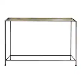 Manhattan Lane - 48 Inch Console Sofa Table, Artisanal Hammered Antique Bronze Tray Top, Industrial Black Iron Frame - Antique Bronze, Black