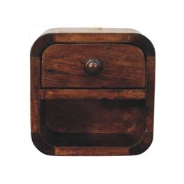Artisan Furniture - Solid Wood Curved Wall Mounted Bedside, 1 Drawer, 1 Open Slot - Dark brown