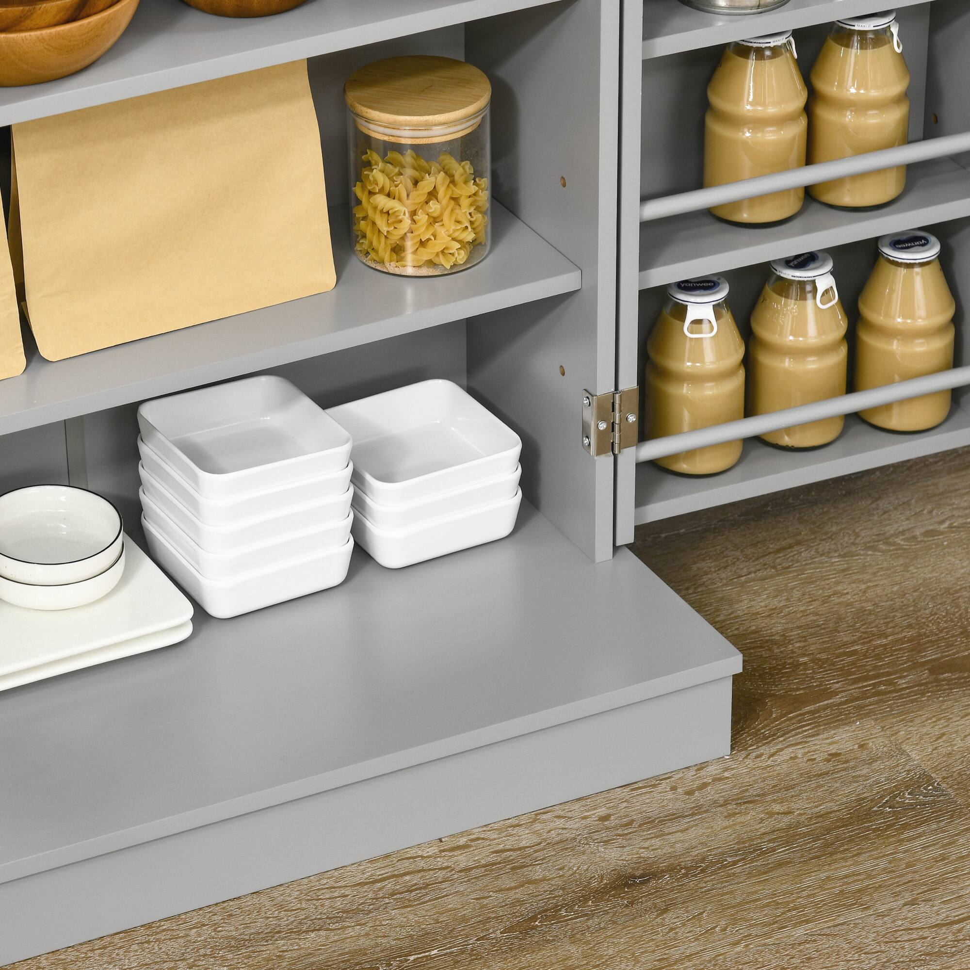 Alt View 7. Homcom - 41" Kitchen Pantry Storage Cabinet, Freestanding Kitchen Cabinet with 12 Door Shelves, Double Doors, 5-tier Shelving - Grey.