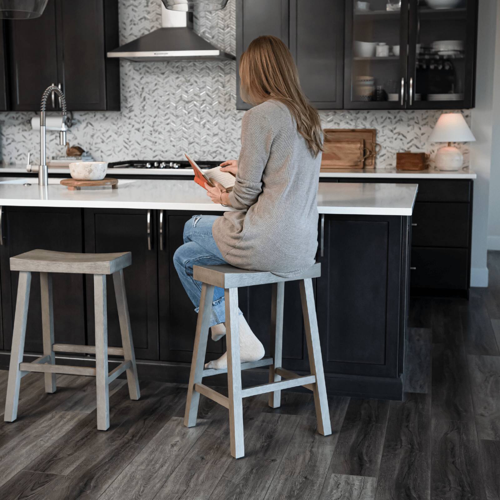 Left. Maven Lane - 27" Vincent Counter Stool in Antiqued Grey Finish - Antiqued Grey.