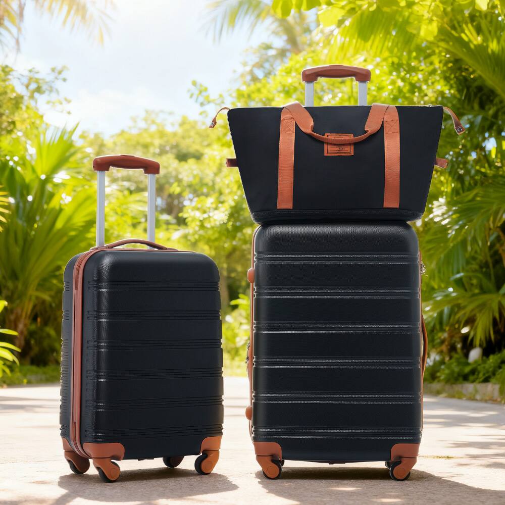 Alt View 1. Ecooso - 2-Piece Expandable ABS Spinner Luggage Set with TSA Lock, Lightweight Hard Shell, and 360° Wheels - Black+Brown.