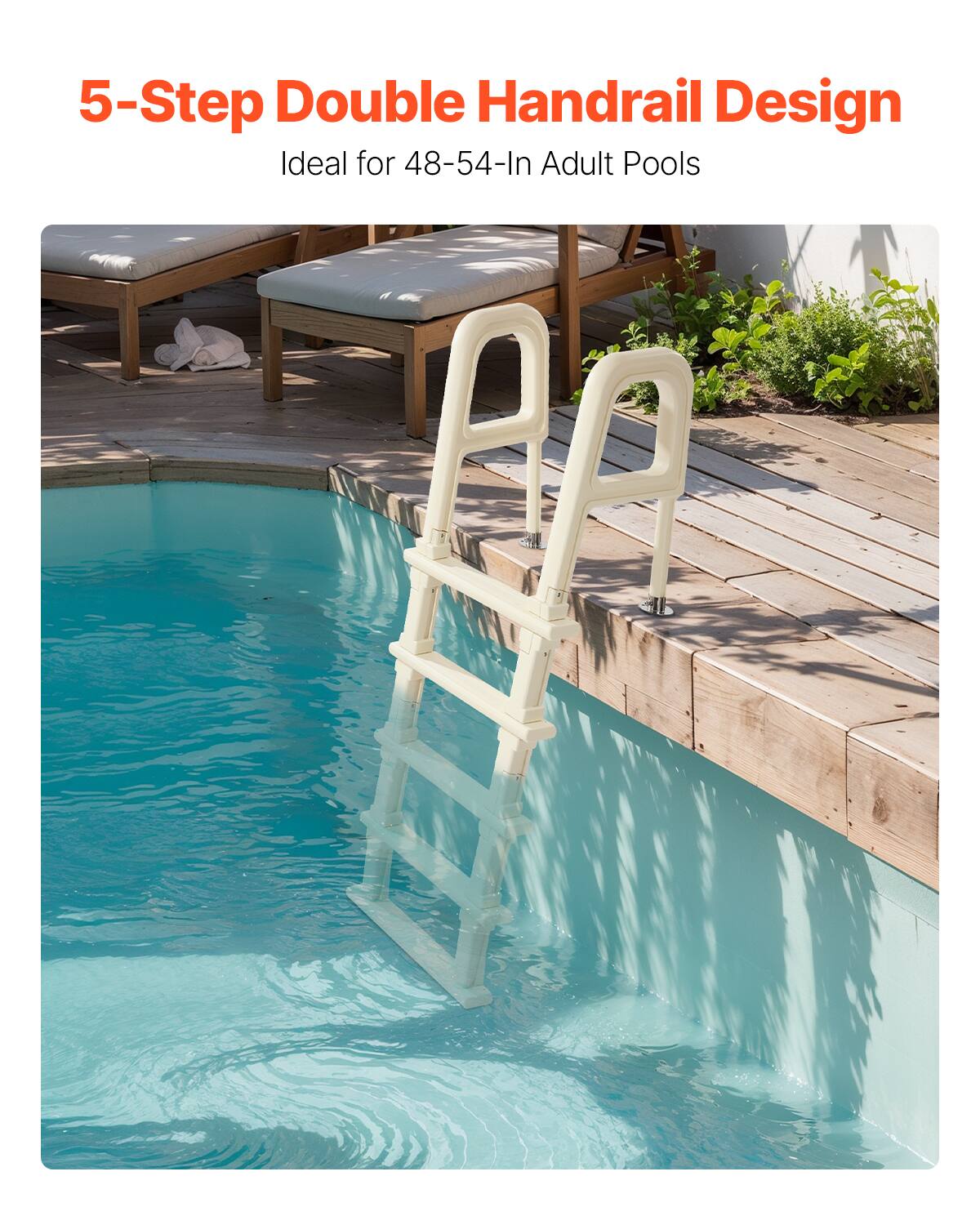 5-Step Double Handrail Design  
Ideal for 48-54-In Adult Pools