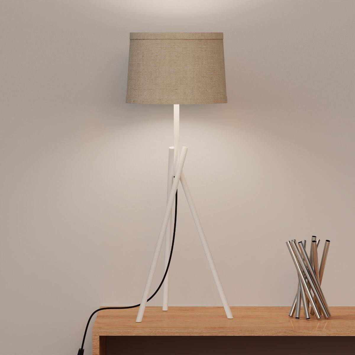 Alt View 1. Infibrite - Sleek Crossed Legs 26 Inch Table Lamp with Fabric Shade, E26 Bulb Compatible - White.