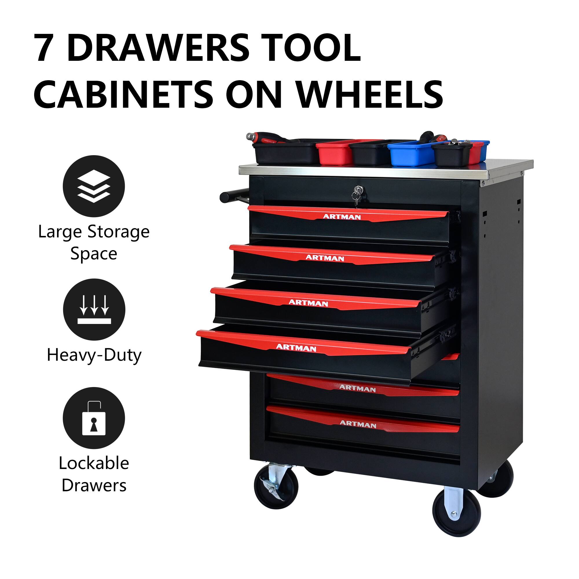 7 DRAWERS TOOL CABINETS ON WHEELS

- Large Storage Space
- Heavy-Duty
- Lockable Drawers