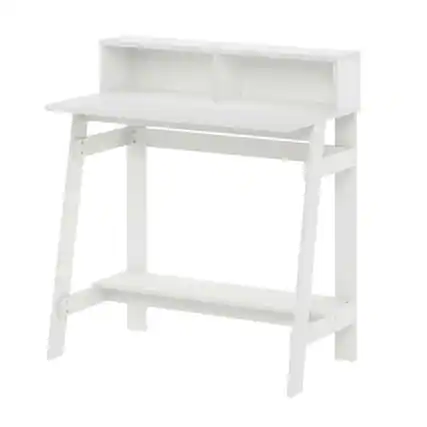 Front. BisonOffice - White Furinno A Frame Computer Desk with Sleek Design and Durable Construction - White.