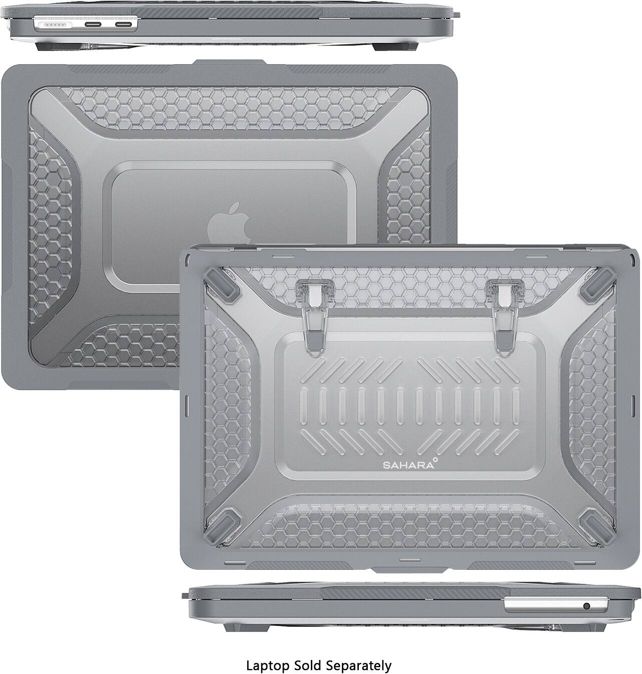 The image shows a laptop computer with a protective case on it. The case is made of a hard, durable material and features a silver and black design. The laptop is not included with the case, but it is sold separately.