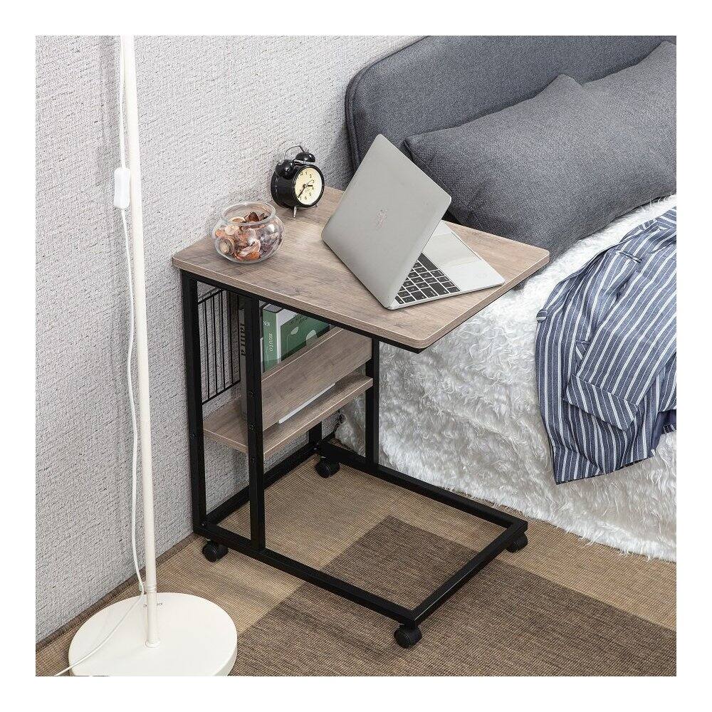 Left. JJS - Side End C Table With Magazine Holder For Sofa - Smoky Gray.