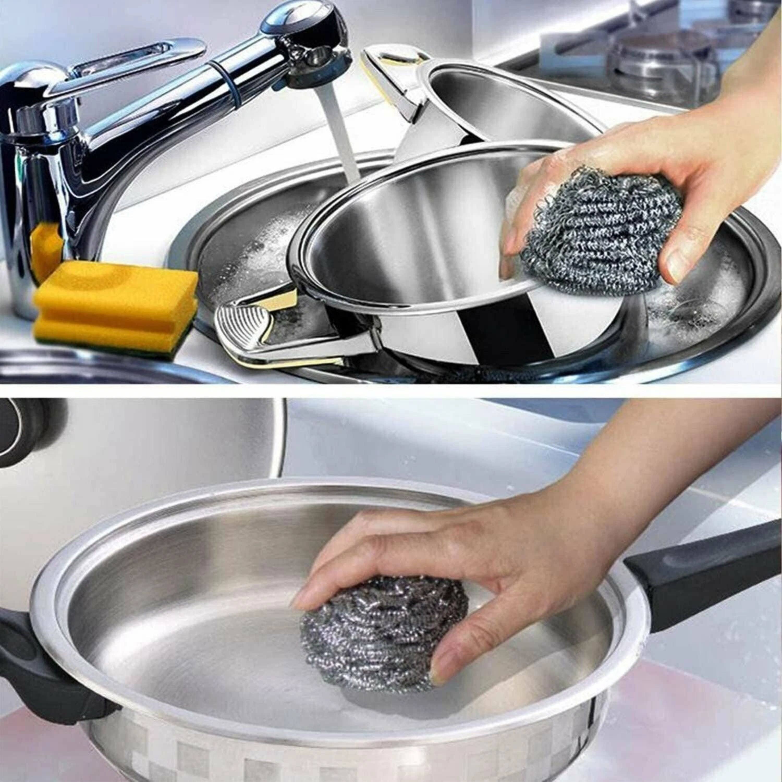 Back. Kitcheniva - Stainless Steel Kitchen Cleaning Sponges Scouring Pad Scrubbers 6 Pcs.