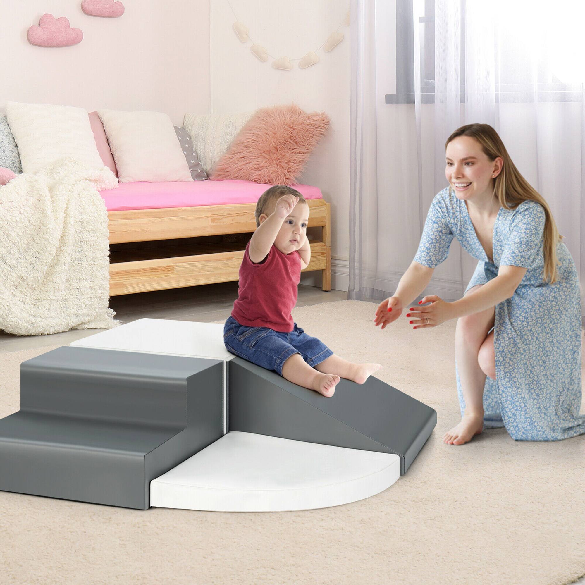 Alt View 2. Gymax - Gymax 4-Piece SoftZone Toddler Playtime Corner Climber Active Play Set Indoor - Gray.