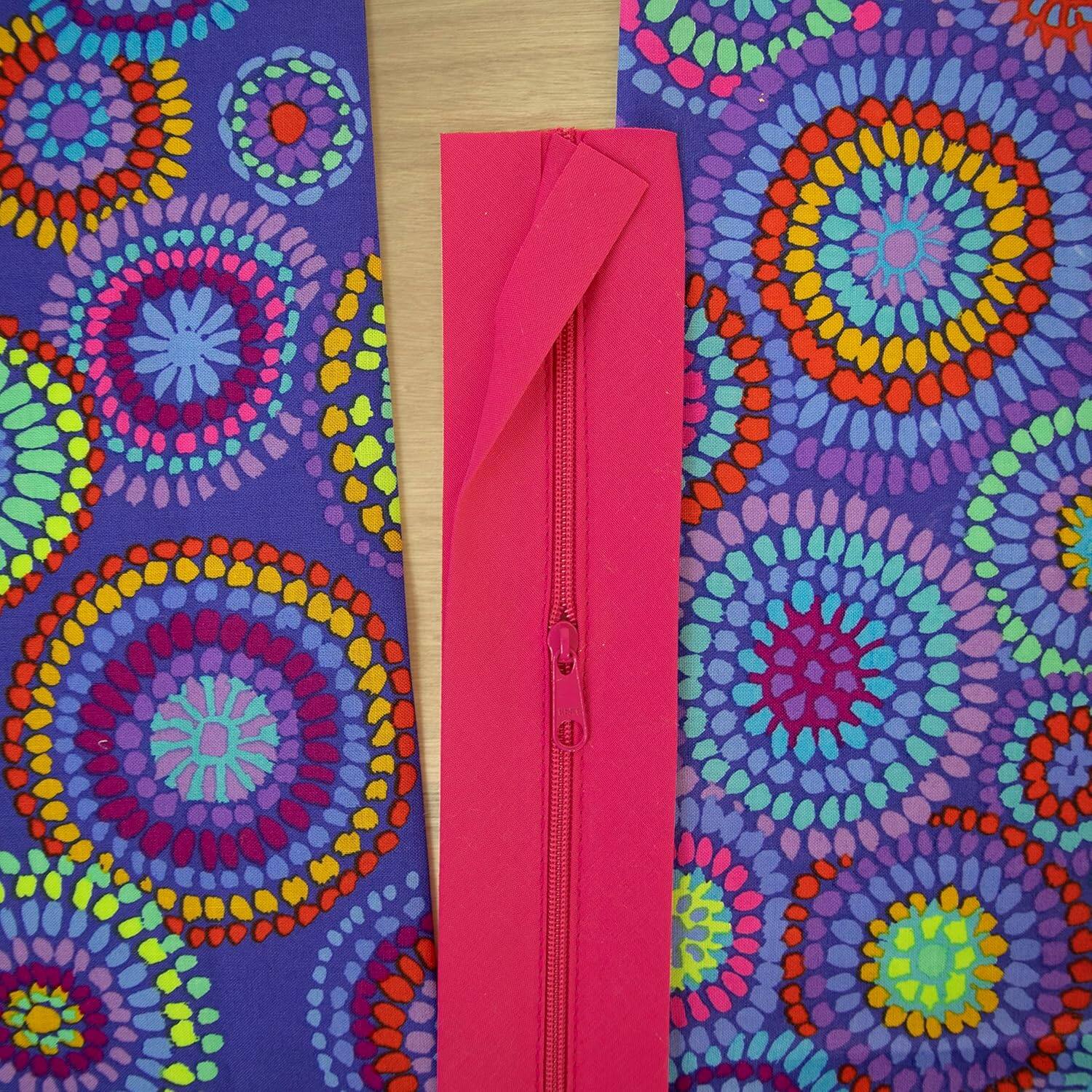 Angle. AccuQuilt - June Tailor 18" Zippity-Do-Done Pull Sewing Kit, Pink Zipper.