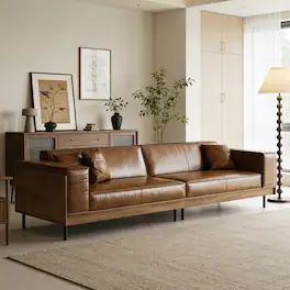 luck idea - 111.81" Luxury Oil-Waxed Leather Sofa, High-End Vintage Sofa, Sturdy Frame, Comfortable Seating - Brown