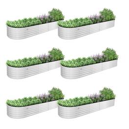 A Anleolife - 6-Pack Metal Oval Large Raised Garden Bed Planter Boxes for Vegetables Flowers Herbs (144 in. L x 36 in. W x 18 in. H) - White