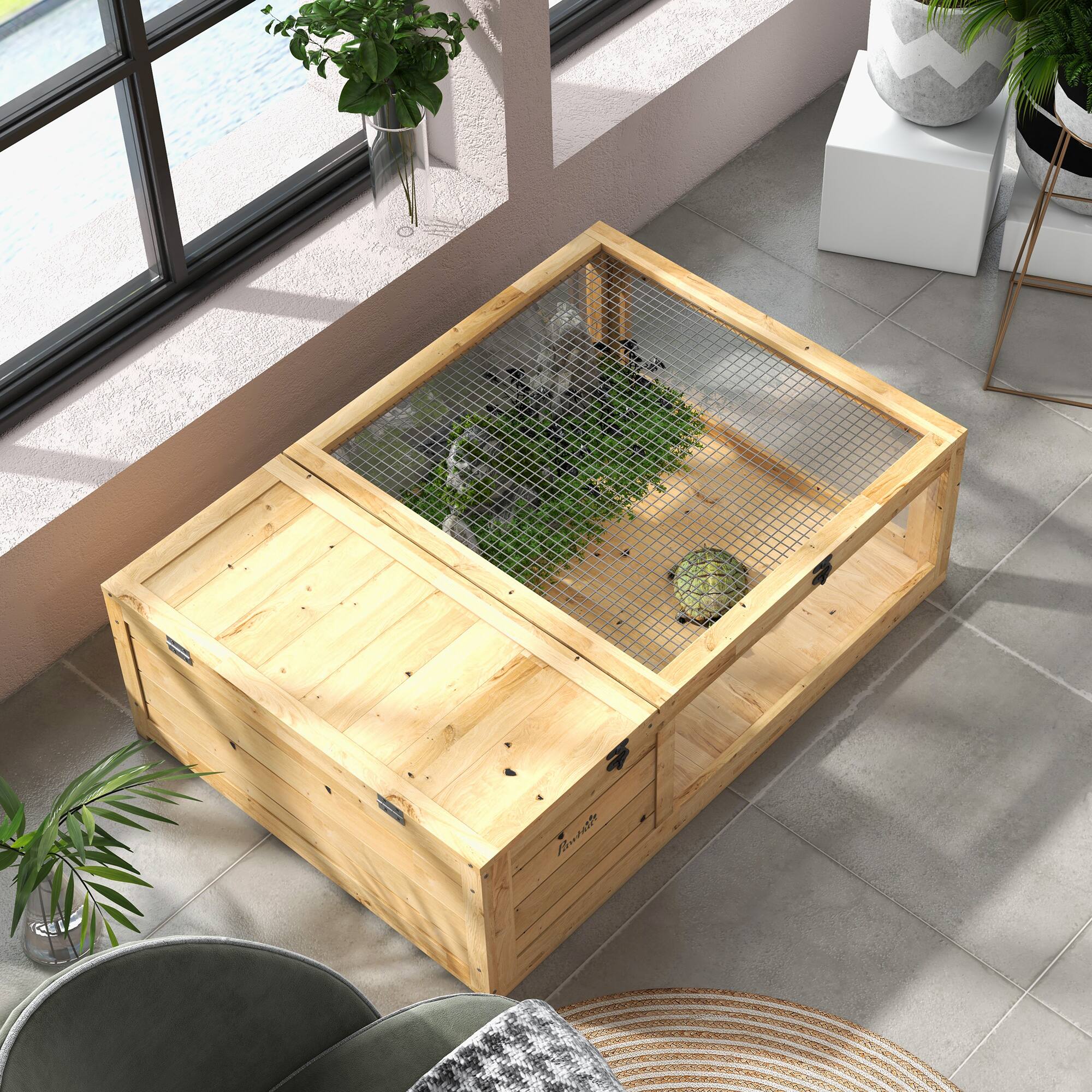 Pawhut Wooden Reptile Cage with Top Access for Turtles, Lizards