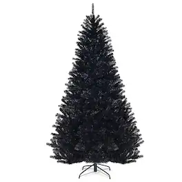 Costway - 7.5Ft Hinged Artificial Christmas Tree Full Tree w/ Metal Stand - Black
