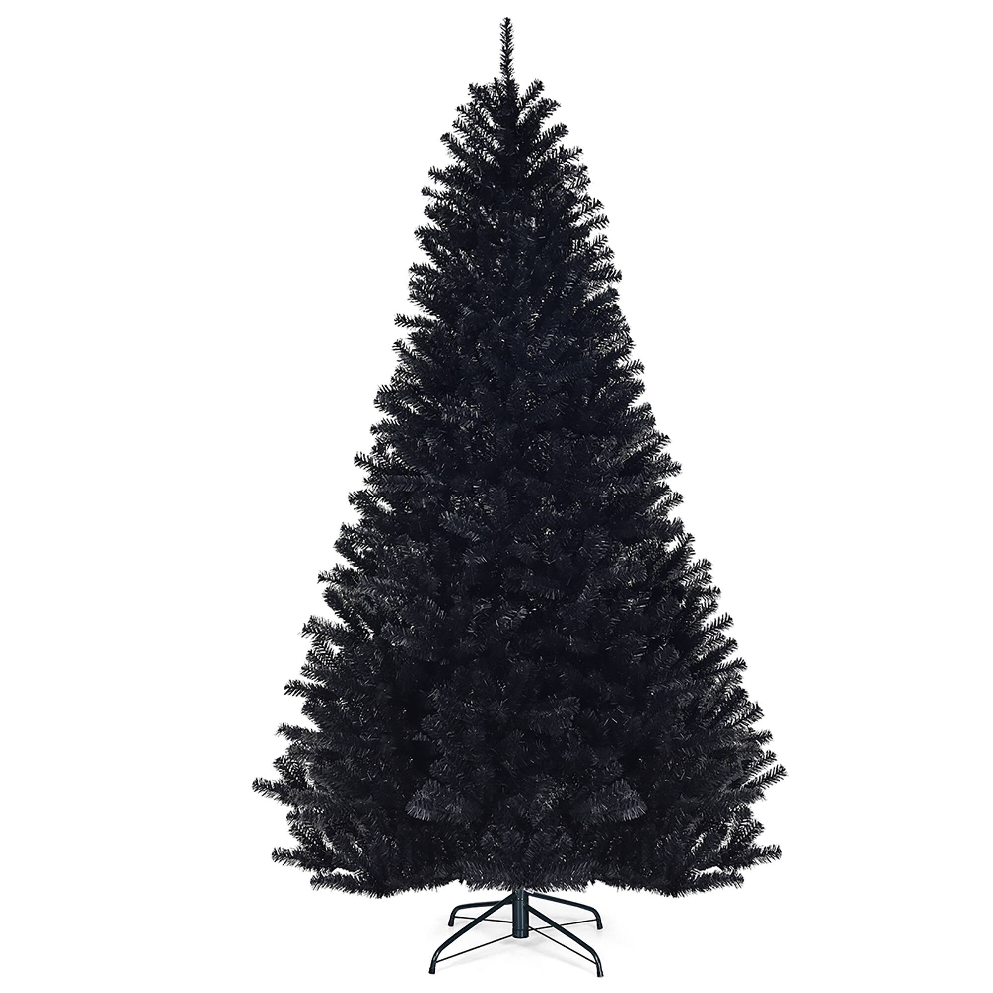 Costway - 7.5Ft Hinged Artificial Christmas Tree Full Tree w/ Metal Stand - Black