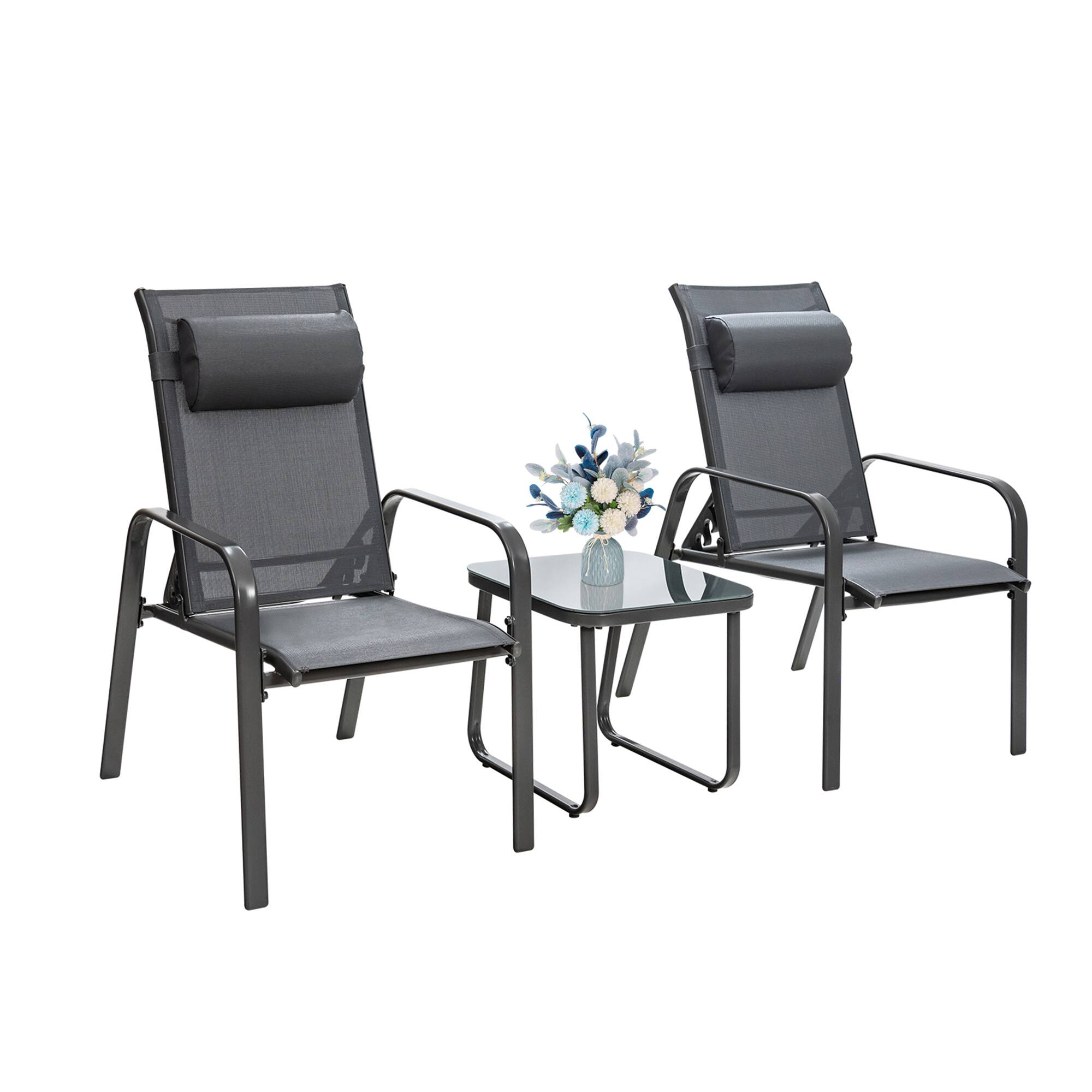 Alt View 1. Gymax - Gymax 3PCS Outdoor Bistro Set Patio Conversation Set w/ Adjustable Backrest Grey - Grey.