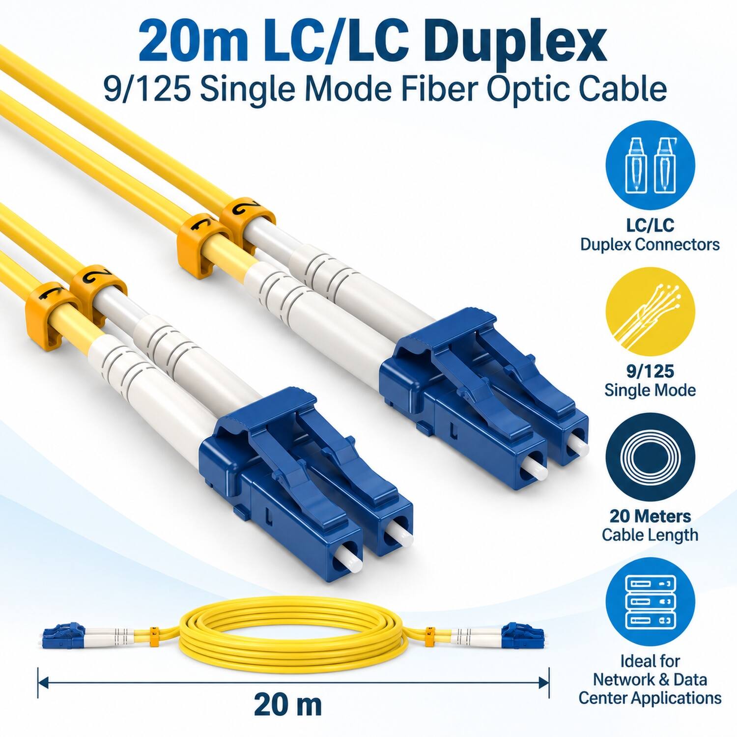 20m LC/LC Duplex 9/125 Single Mode Fiber Optic Cable

LC/LC Duplex Connectors

9/125 Single Mode

20 Meters Cable Length

Ideal for Network & Data Center Applications