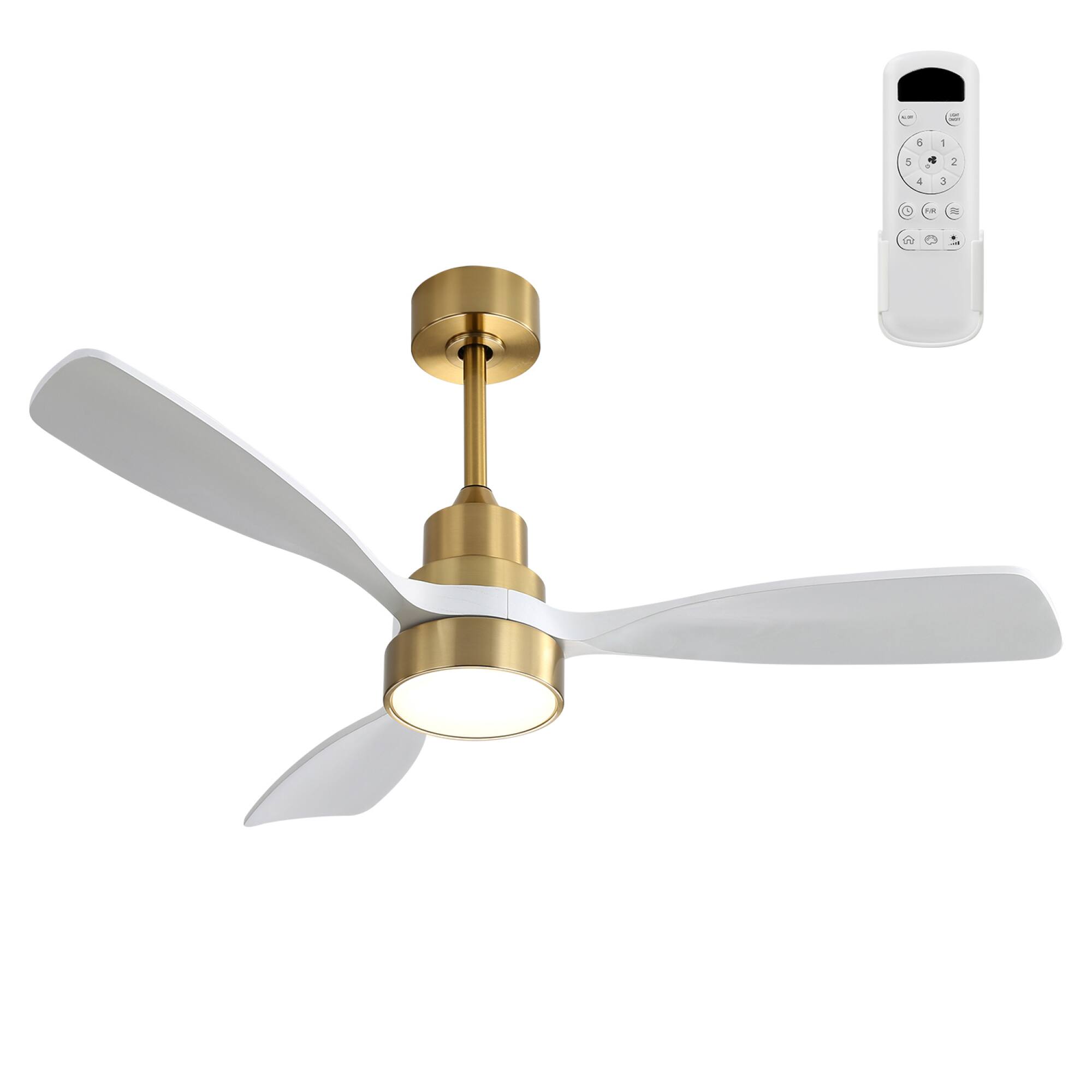 Front. ELEMENT ACE - 48 Inch Solid Wood Ceiling Fan With Remote Control And Reversible DC Motor For Indoor And Outdoor Use - Gold.