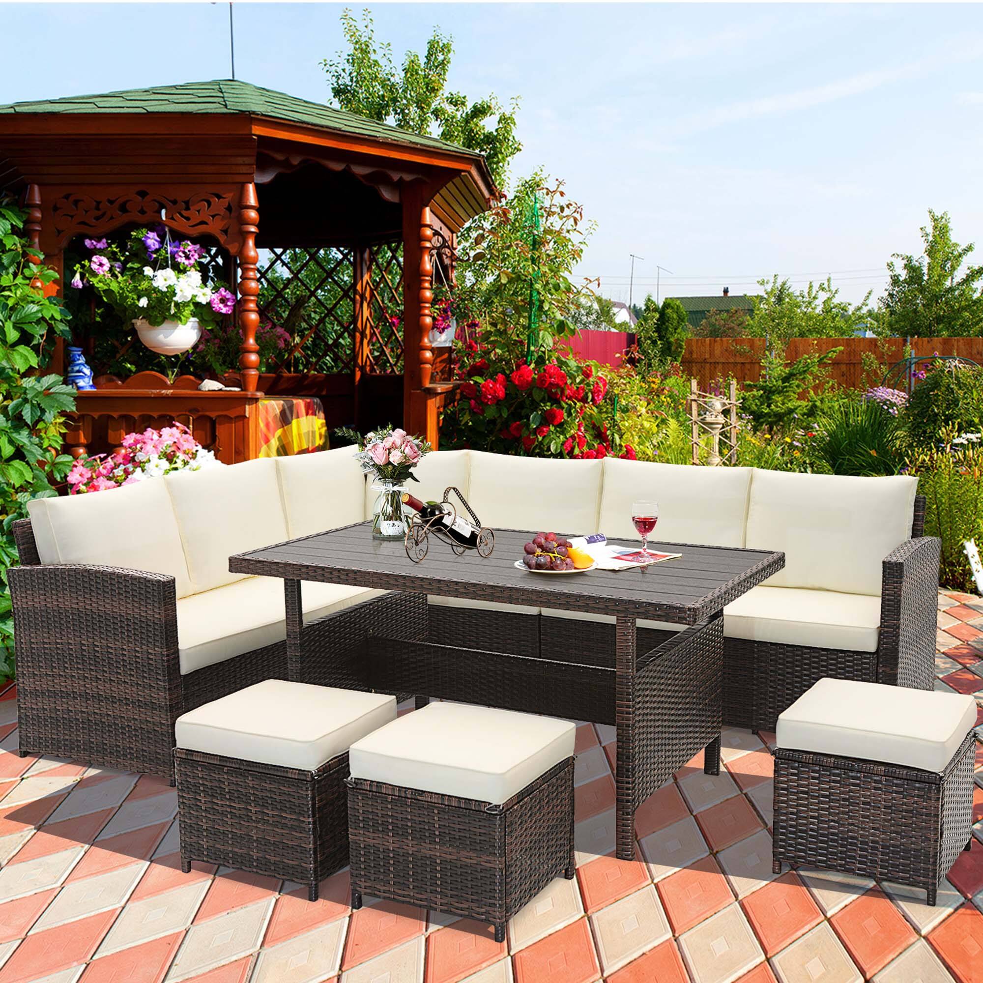 Alt View 3. Costway - 7 PCS Patio Furniture Set Rattan Sectional Conversation Sofa Coffee Table Porch - Mixed Brown/White.