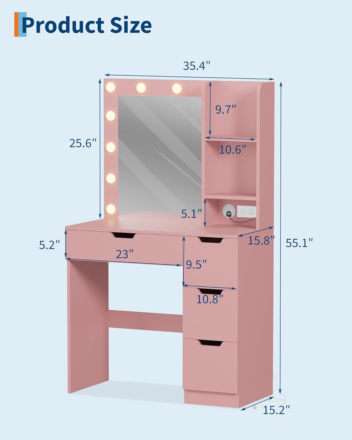 Alt View 1. GARVEE - Makeup Vanity with Mirror,12 LED Lights with 3 Adjustable Lighting Modes and Brightness Levels, Built-in Power Outlet - Pink.