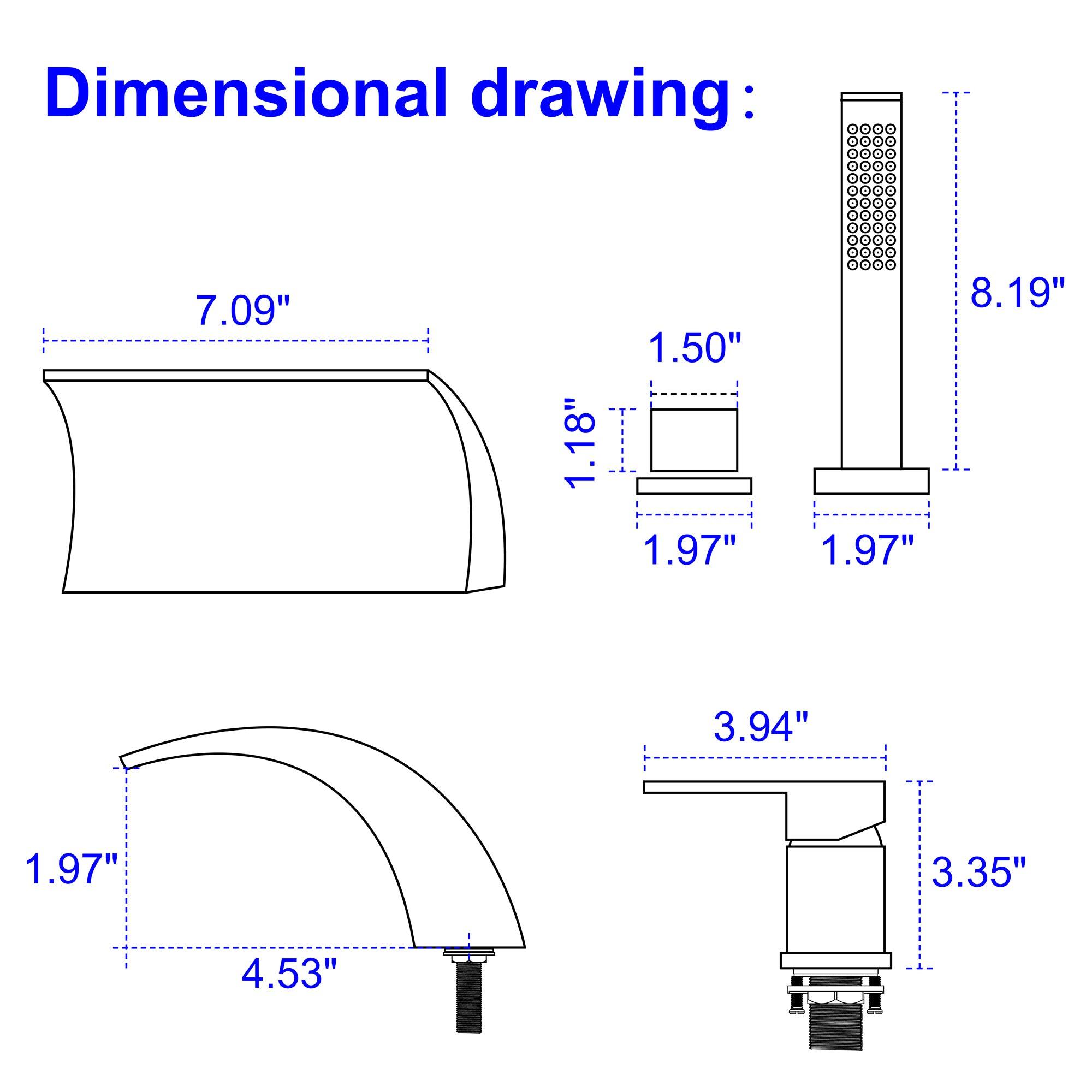 Dimensional drawing: 7.09" 1.18" 1.50" 1.97" 8.19" 1.97" 3.94" 3.35" 4.53"