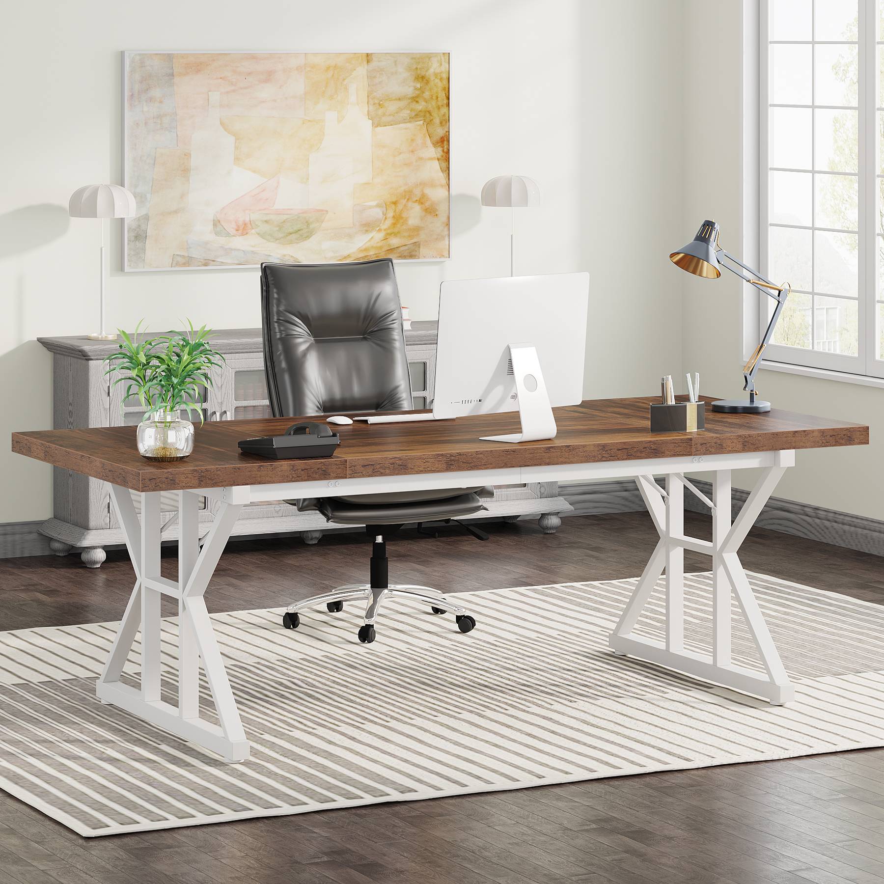 Angle. Tribesigns - Office Executive Desk, For Computer Work and Writing in Home Offices and Everyday Organization - Brown.