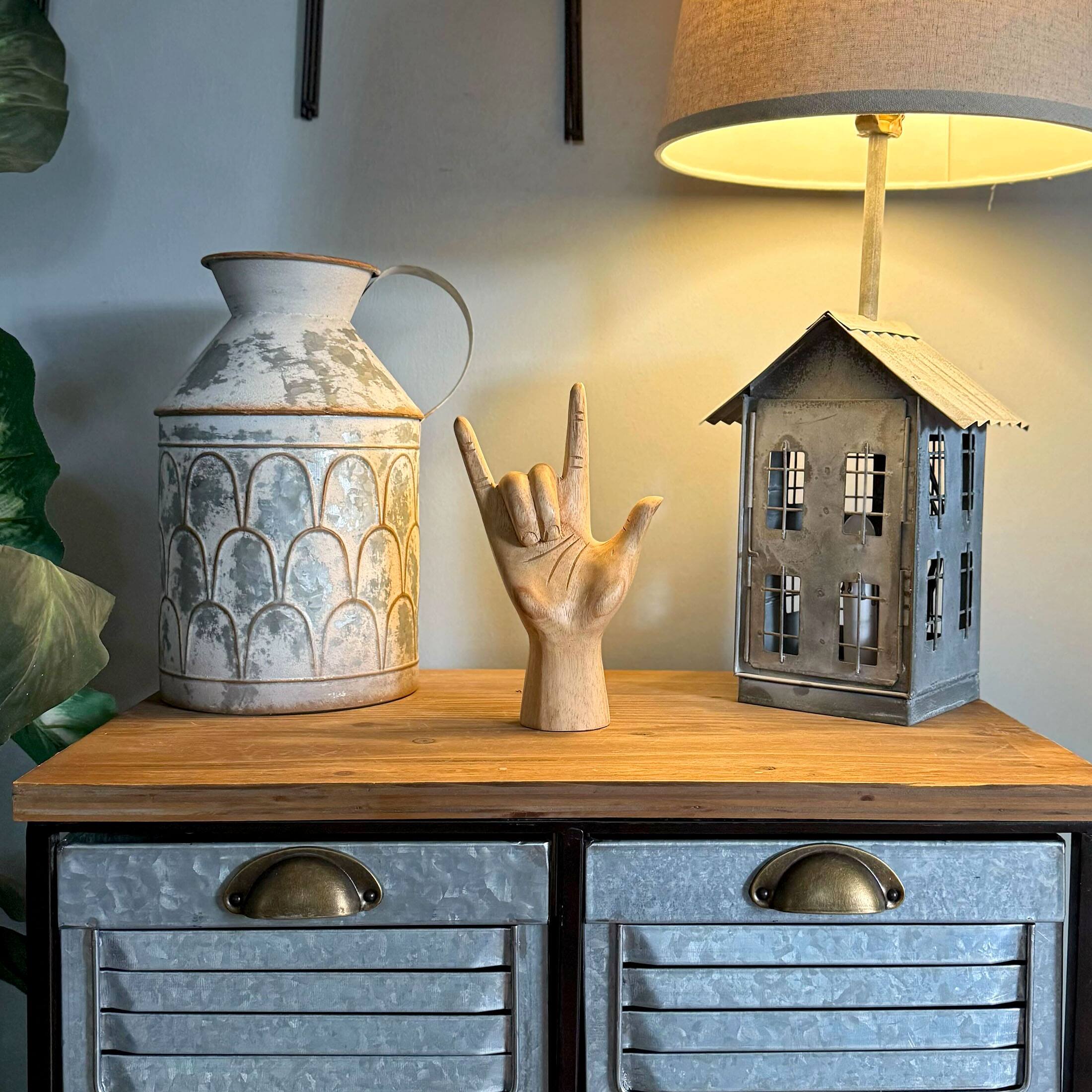 Alt View 6. Zeckos - Carved Wood ASL I Love You Hand Gesture Statue 8.5 Inch Tabletop Sculpture - Brown.